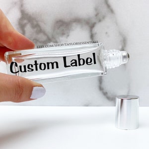 30ml / 1oz EMPTY Square Glass Roller Bottles with Customized Vinyl Label | 30 ml Essential Oil Glass Roll-On Bottle | 1 Ounce Roller Bottle