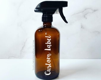 16 oz Amber Glass Spray Bottle with Custom Vinyl Label | 16 ounce Glass Bottles | Room Spray Glass Bottle | All-Purpose Spray Bottle