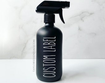 16 oz Matte Black Glass Spray Bottle with Custom Vinyl Label | 16 ounce Glass Bottles | Room Spray Glass Bottle | All-Purpose Spray Bottle