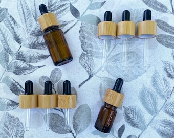 Bamboo Essential Oil Dropper Tops for 5ml & 15ml Essential Oil Bottles | Set of 3 Black Wooden Bamboo Dropper Tops for Essential Oil Bottles