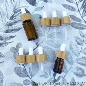 Bouchons compte-gouttes d'huile essentielle de bambou pour flacons d'huiles essentielles de 5 ml et 15 ml | Lot de 3 bouchons compte-gouttes en bambou blanc pour bouteilles d'huiles essentielles