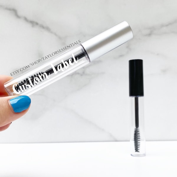 10 ml EMPTY Mascara Tube und Zauberstab mit individuellem Vinyl Label | Ätherisches Öl Lash Serum Tube | Kunststoff Mascara Behälter | Leere Wimpernröhrchen