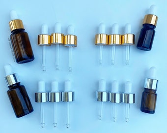 Essential Oil Dropper Tops for 5ml & 15ml Essential Oil Bottles | Set of 3 Premium Gold Aluminum OR Silver Dropper Tops for Essential Oils