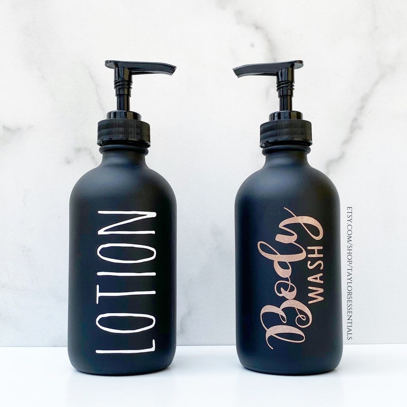 8 Oz Matte Black Glass Lotion Pump Bottle With Custom Vinyl Etsy