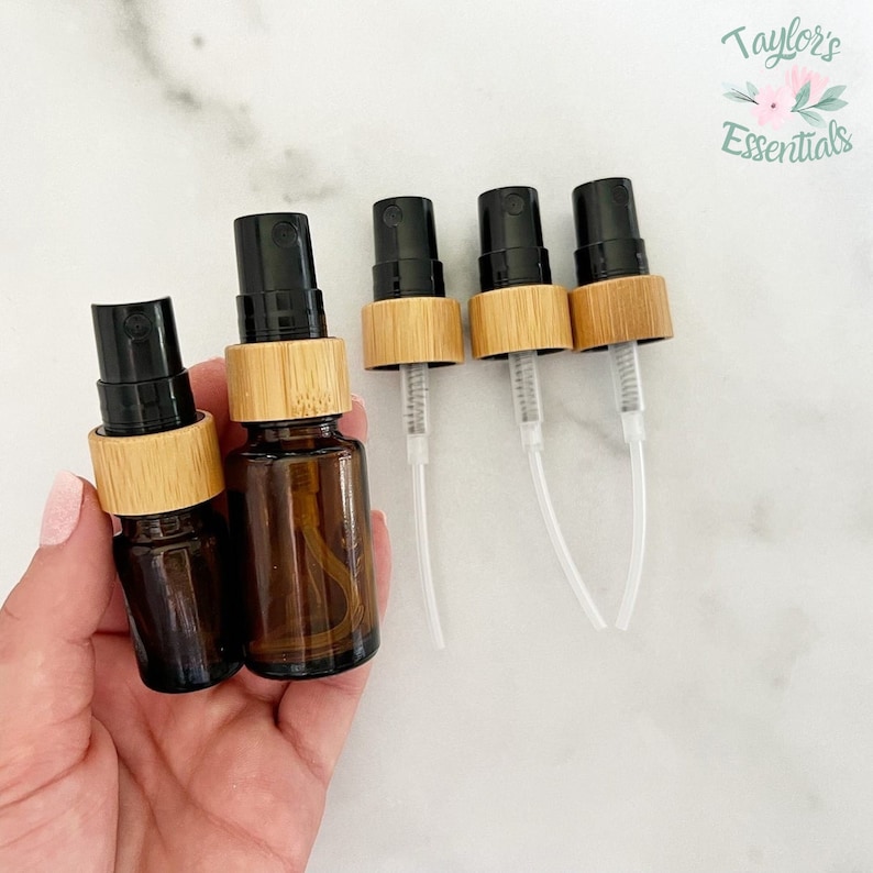 Spray Tops for Essential Oils fits 5ml & 15ml Essential Oil Bottles Set of 3 Black Wooden Bamboo Spray Tops for Essential Oil Bottles image 1