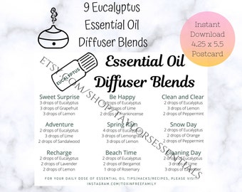 Eucalyptus Diffuser Blends | Eucalyptus Essential Oil Diffuser Blend Postcards | Printable Diffuser Blend Recipes | Digital Download