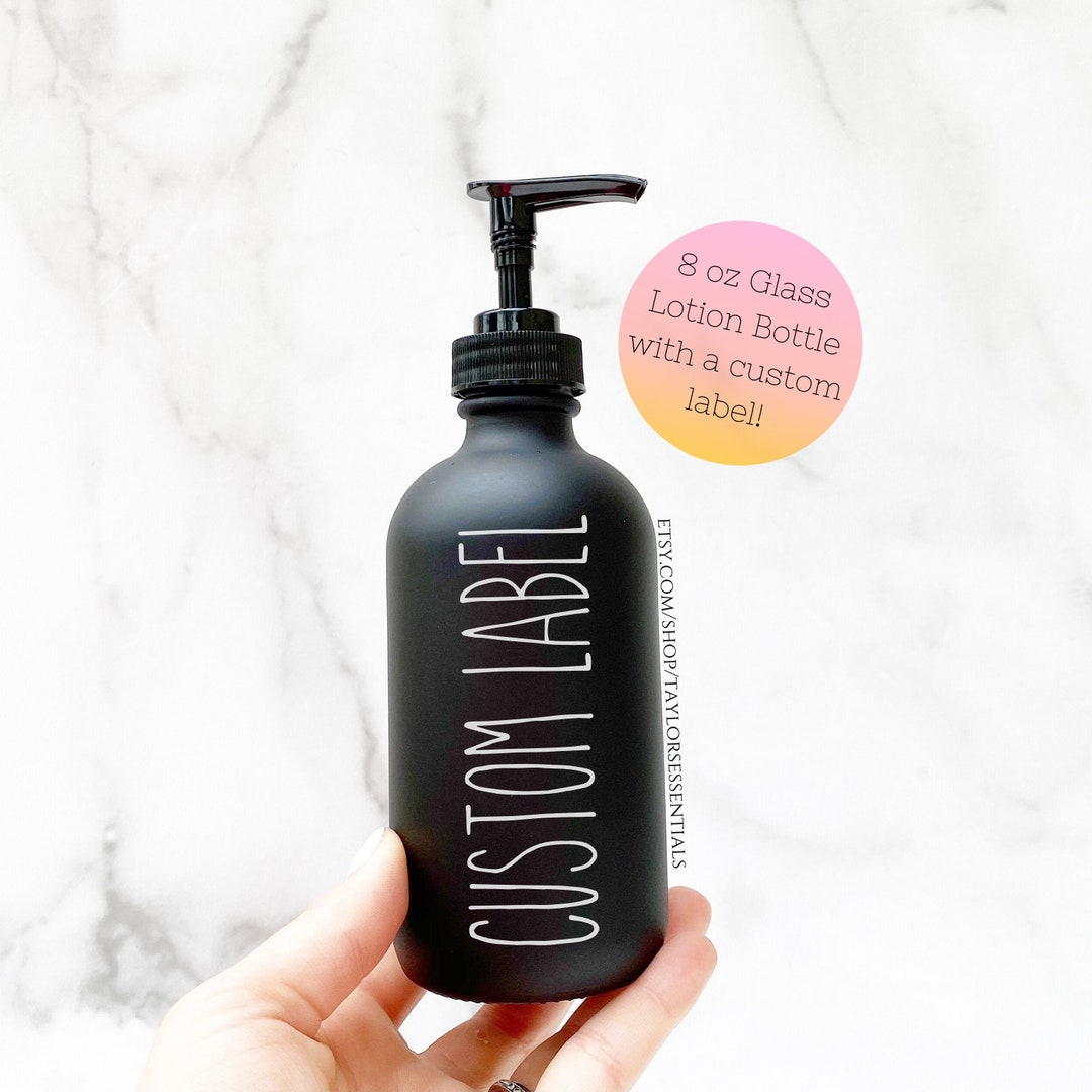 8 Oz Matte Black Glass Lotion Pump Bottle With Custom Vinyl Label 8