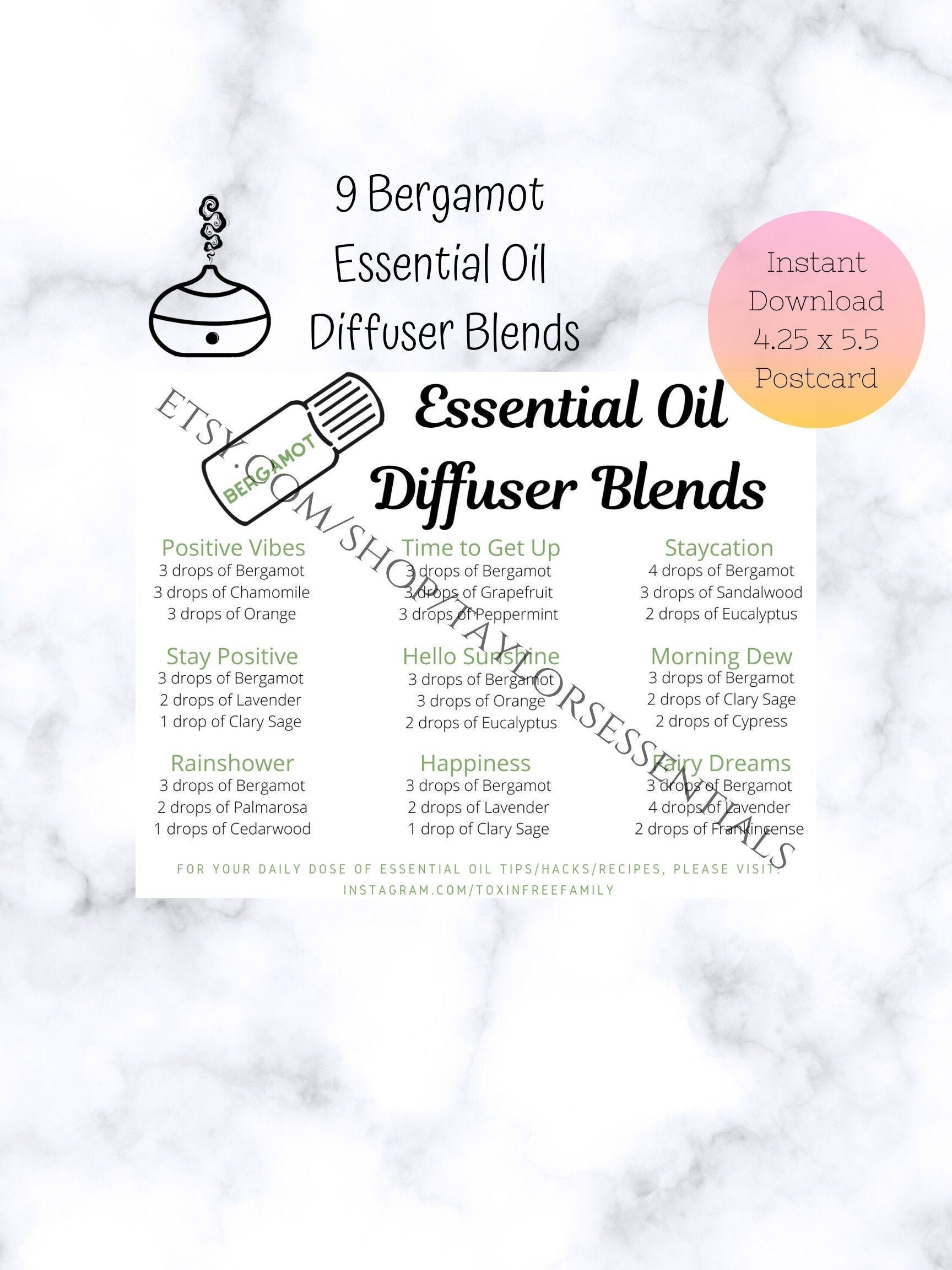 Bergamot Diffuser Blends Bergamot Essential Oil Diffuser Blend Postcards Printable Diffuser Blend Recipes Digital Download Etsy