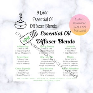 Lime Diffuser Blends | Lime Essential Oil Diffuser Blend Postcards | Printable Diffuser Blend Recipes | Digital Download