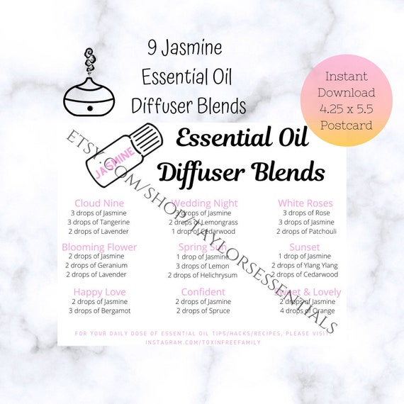 Jasmine Diffuser Blends Jasmine Essential Oil Diffuser Blend Postcards  Printable Diffuser Blend Recipes Digital Download 