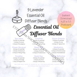 Lavender Diffuser Blends | Lavender Essential Oil Diffuser Blend Postcards | Printable Diffuser Blend Recipes | Digital Download