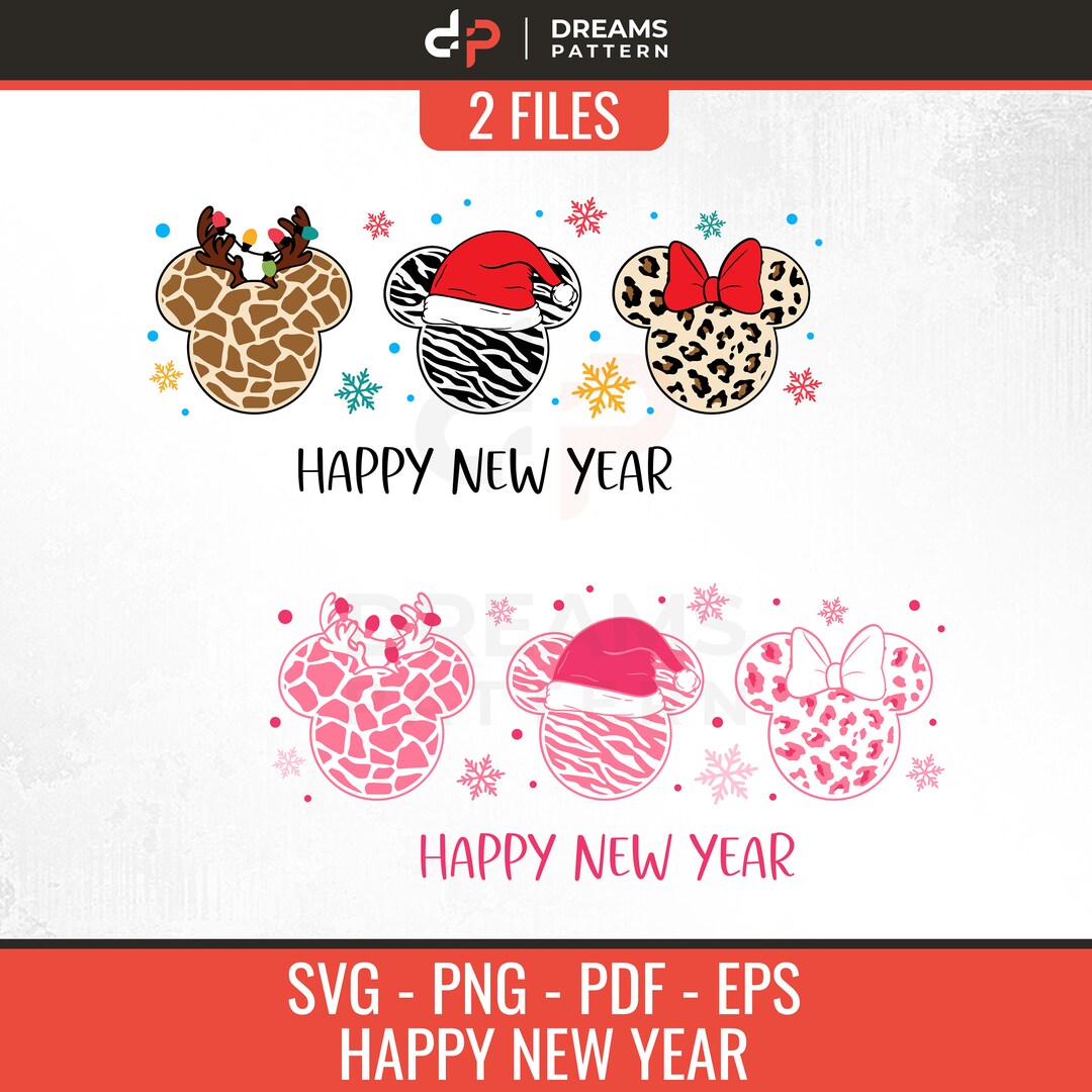 Happy New Year Mouse 2024 Bundle SVG PNG, 2 Mouse Sublimation Designs
