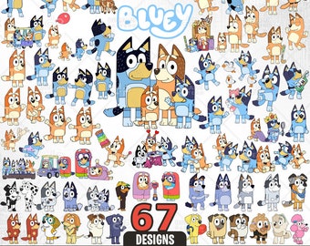 Blue Dog and Friends Svg, 67 Designs Easy to use, Cartoon Characters Cliparts, Layered Svg by colors, Transparent Png, Cut files for Cricut.