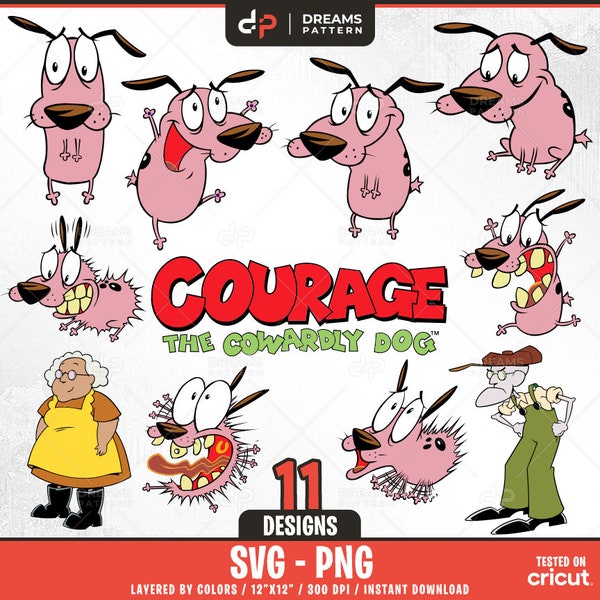 Courage The Cowardly Dog Svg, 11 Designs Easy to use, Cartoon Characters, Layered Svg by colors, Transparent Png, Easy cut files for Cricut.