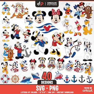 Sailor Mouse and Friends Svg, 40 Designs Easy to use, Cartoon Characters, Layered Svg by colors, Transparent Png, Easy cut files for Cricut.