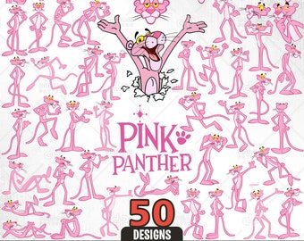 Pink Panther Svg, 50 Designs Easy to use, Cartoon Characters Cliparts, Layered Svg by colors, Transparent Png, Easy cut files for Cricut.
