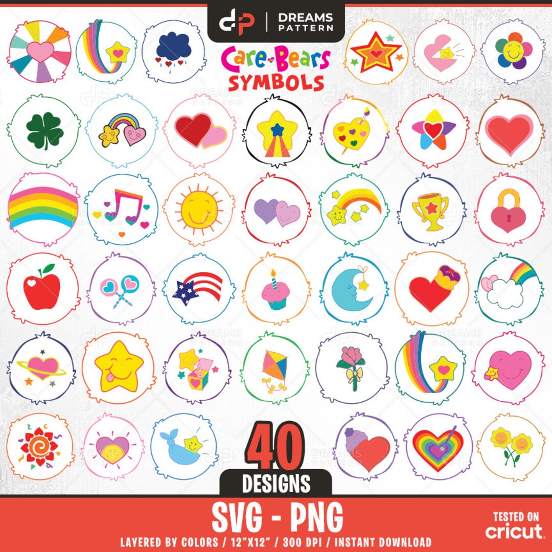 Care Bears Symbols Svg, 40 Designs Easy to Use, Cartoon Characters ...