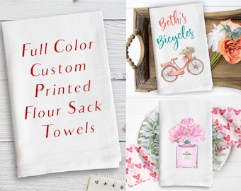 Custom Printed White Flour Sack Tea Towels - Your Art or Text, 30 x 30 Personalized Kitchen Towel