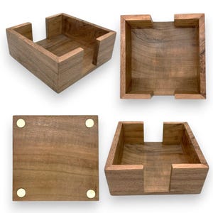 Wood Coaster Holder. Acacia Wood. Holds up to 6 coasters.  Round or Square 4&quot; to 4.25&quot;. Stone, Sublimation Coasters.