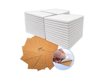 24 Pack Blank Square Ceramic Stone Tile Coasters for Crafts,  4" - 24-Cork Backing Pads, Alcohol Ink, Decoupage, Mod Podge DIY Coasters