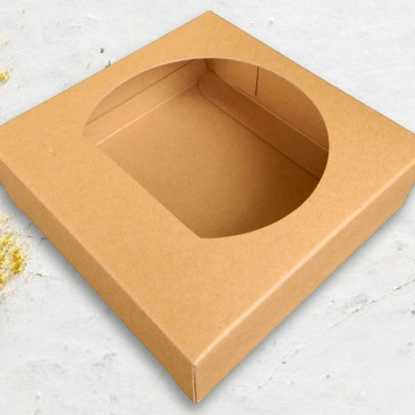 10 Kraft Card Stock - 4 Coaster Window Boxes - 4 Round or Square Absorbent Stone Coaster can fit. 4.25" Round or Square.