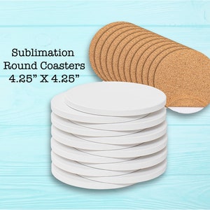 12 Pack. Ready for Sublimation Blank Ceramic Round Coasters 4.25&quot; Diameter with adhesive Cork backing to apply after Sublimation Process