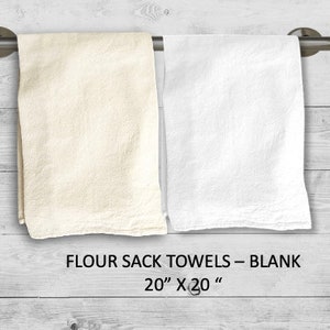 Set of 4 Blank Flour Sack Towels Natural or White (20"x20", 100% cotton) Tea Towel, Kitchen Towel, Vintage Towel, Ready for your decoration.