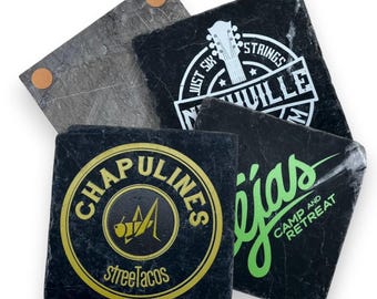 Tumbled Black Marble Coasters, Custom Logo, Personalized Art