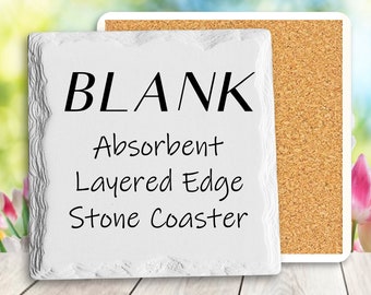 22 Blank Square Layered Edge Absorbent Stone Coasters, Cork Backing. 4.25x4.25 Personalize-Vinyl, UV Printing, DTG Printing, Markers & Paint