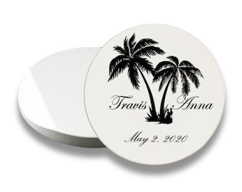 Car Coasters for Wedding Guests, Custom Wedding Favors, Wedding Palm Tree Beach Island Gifts, Personalized Car Coasters. Wedding Gifts,