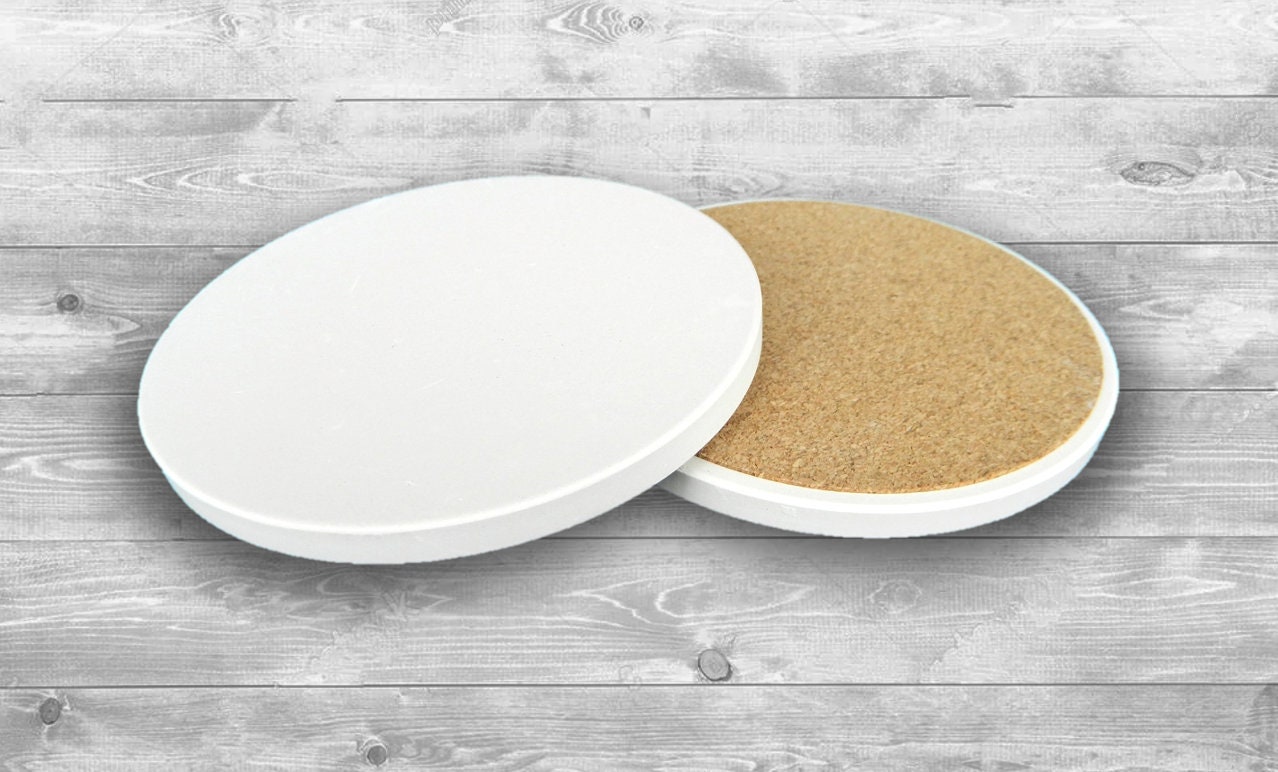 12 Blank Round Absorbent Stone Coasters with Cork Backing. Etsy