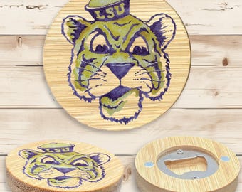 Custom Bamboo Bottle Opener Magnet, Full Color UV Print