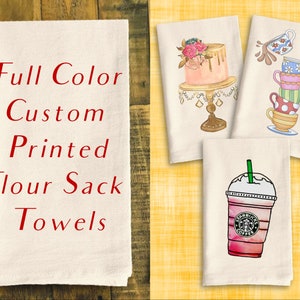 Custom Printed Natural Flour Sack Tea Towels - Your Art or Text, 30 x 30 Personalized Kitchen Towel