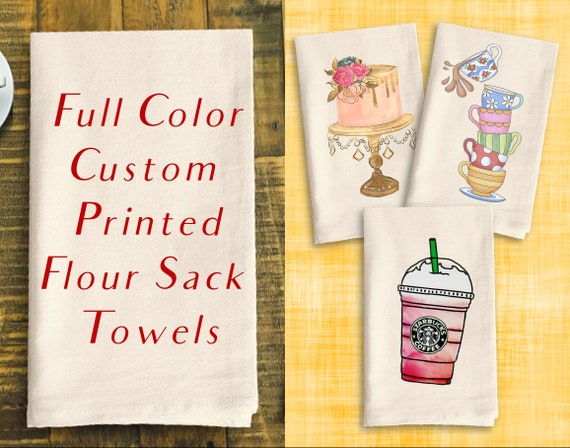 Custom Printed Natural Flour Sack Tea Towels - Your Art or Text, 30 x 30 Personalized Kitchen Towel