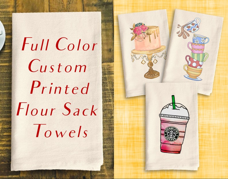 Custom Printed Natural Flour Sack Tea Towels - Your Art or Text, 30 x 30 Personalized Kitchen Towel image 1