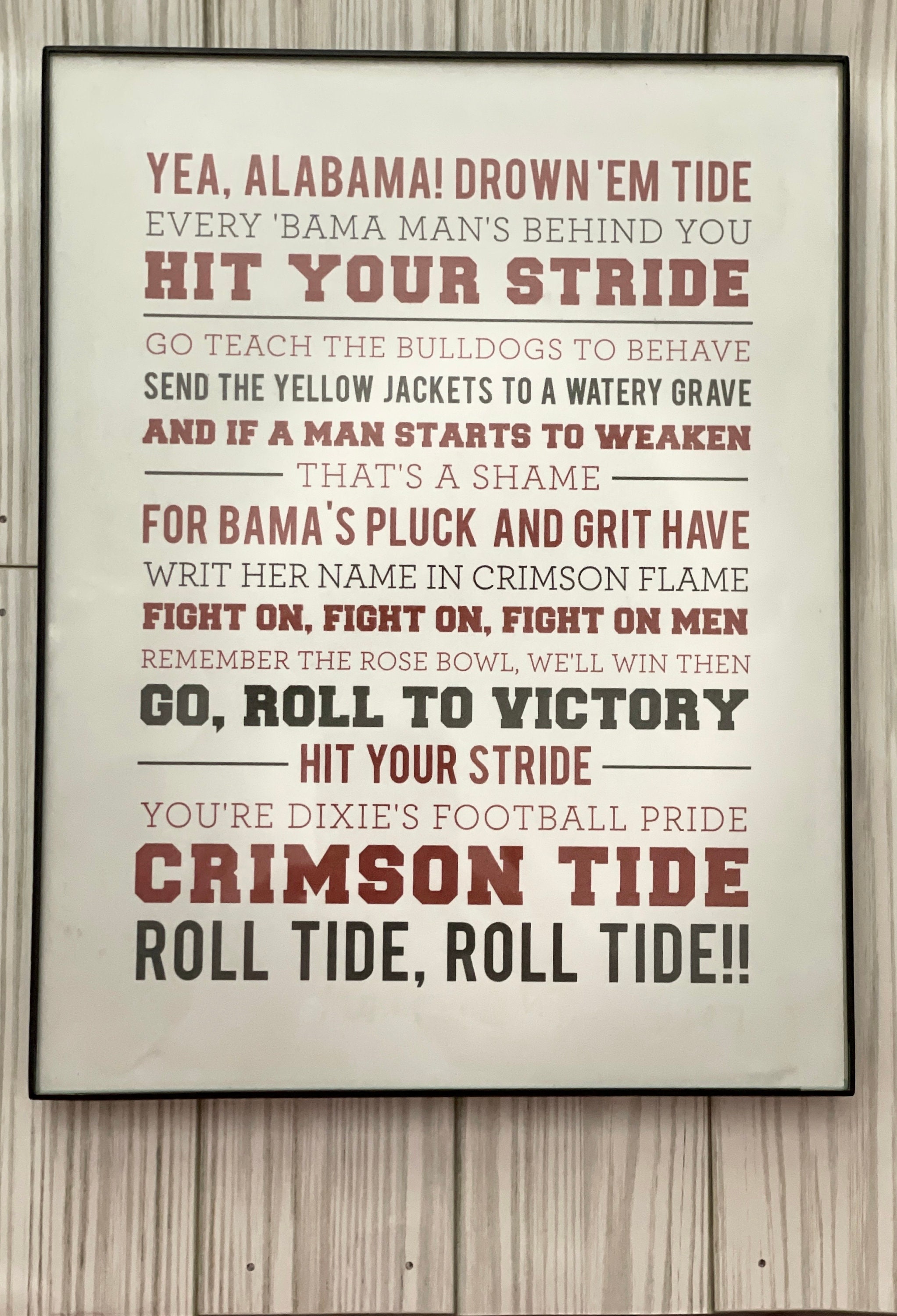 University of Alabama Fight Song Wall Art Etsy