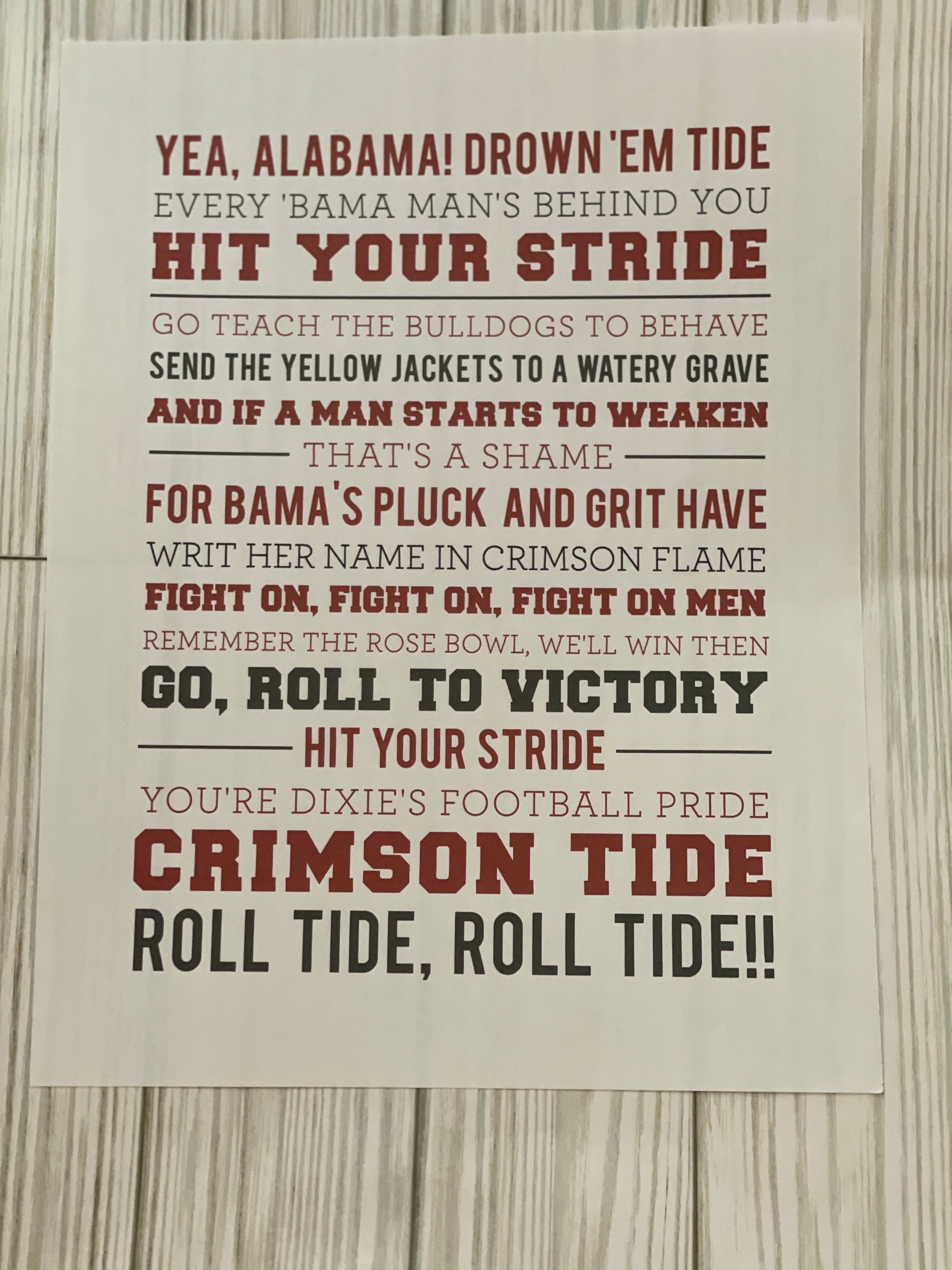 University of Alabama Fight Song Wall Art Etsy