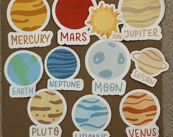 Solar system, decal. 3 inch planets, earth science, project, home school