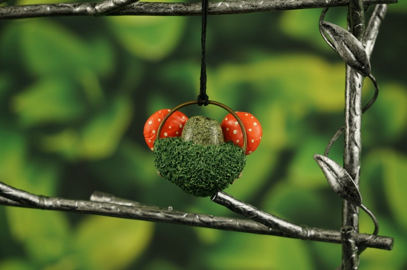 Polymer Clay Mushroom Pendant Crystal Jewelry Nature Inspired Jewelry Polymer Clay Pendant Serpentine Stone Crystal Pendants
