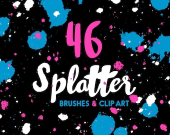 46 Ink Splatter Brushes & Clip Art, Grunge Ink Clip Art, Paint Splatter Photoshop Brushes, Design Elements, Digital Download, Graphic Design