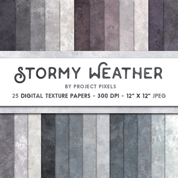 Stormy Weather, Digital Paper Pack, Soft Art Textures, Grunge Paper, Blue Grey Paper, Scrapbooking Paper, Digital Download, Graphic Design