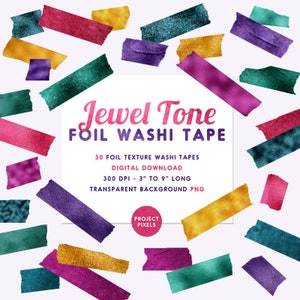 Fita Washi de folha em tom de joia, arte de clipe de fita metálica, mistura de textura de folha, ouro, esmeralda, ametista, download digital, elemento de design de scrapbooking
