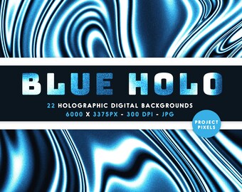 Niebieskie Holo Cyfrowe Tła, Chromowana Tekstura, Zimowy Chromatyczny Metaliczny, Holograficzny Gradient, Abstrakcyjna Sztuka, Pobieranie Cyfrowe, Projektowanie Graficzne