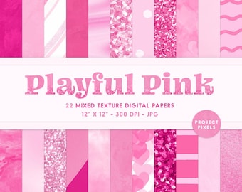 Playful Pink Mix, Digital Paper Pack, Mixed Media Textures, Abstract Art Backgrounds, Seamless Patterns, Design Asset, Resource, Download