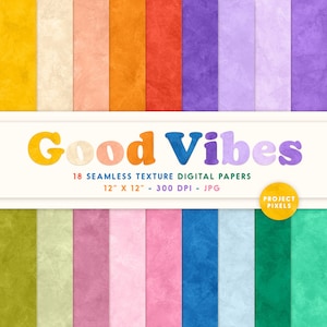Good Vibes, Fun 60s Color, Digital Paper Pack, Groovy Art Textures, Naadloze patronen, Scrapbookpapier, Digitale download, Grafisch ontwerp