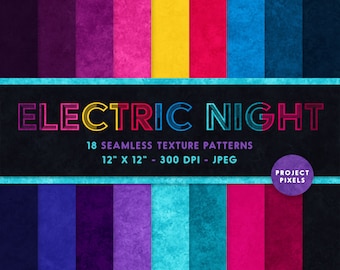 Electric Night, Neontöne, Digital Paper Pack, nahtlose Texturen, Color Art Muster. Scrapbooking Papier, Künstler Ressource, Digitaler Download
