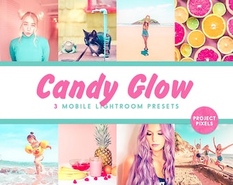 3 Candy Glow Mobile Lightroom Presets, Bunte Mobile Presets, Pink Teal LR Insta Filter, Blogger und Fotograf Fotobearbeitung Presets