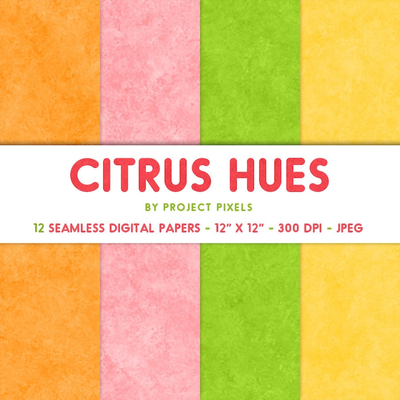 Citrus Hues, Summer Digital Paper, Fruit Color Palette, Soft Art Textures, Lemon Lime Grapefruit Orange, Seamless Patterns, Digital Download image 3