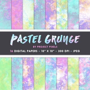 Pastel Grunge Digital Paper Pack, Rainbow Grunge, Grunge Textures, Abstract Pastel Paper, Design Asset, Digital Download, Graphic Design