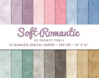 Soft Romantic Digital Paper Pack, Soft Art Textures, Gradient Paper, Seamless Patterns, Scrapbooking Paper, Digital Download, Graphic Design